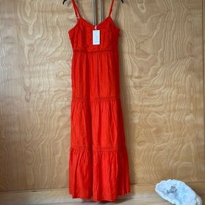 Happy Revolve Joie Eyelet Long Midi Sleeveless Handmade Dress RedOrange sz XS